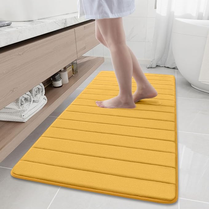 Buganda Memory Foam Bath Mat 60 x 24, Ultra Soft Absorbent Bathroom Rugs | Yellow, Machine Washable Quick Dry Bath Mats for Bathroom Floor, Shower and Tub, Home Decor Accessories