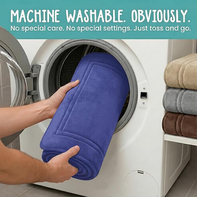 ITSOFT Memory Foam Bath Mat 59x23, Non Slip, Machine Washable, Quick Dry & Absorbent Rugs, Bath Mats for Bathroom Floor, Tub & Shower, Bathroom Rug, Blue