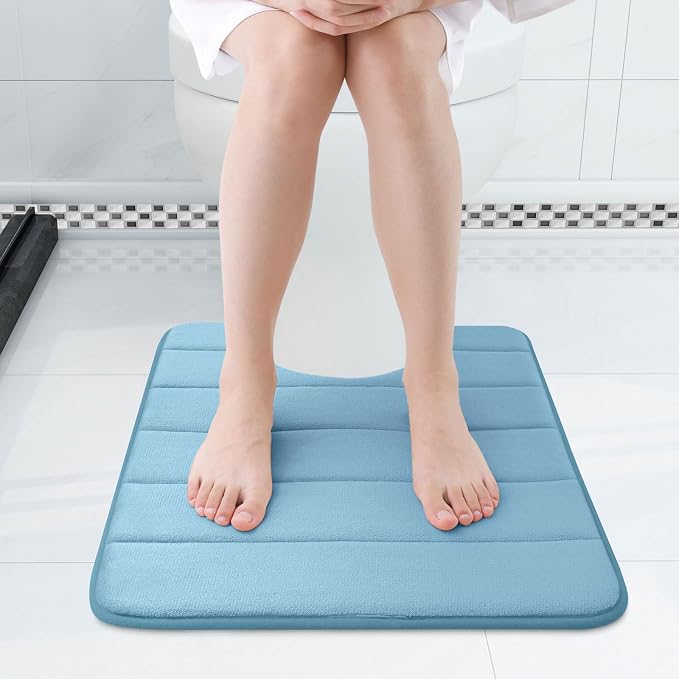 Buganda Memory Foam U-Shaped Toilet Rugs 20 x 20, Absorbent Bathroom mat | Blue, Thick Soft Machine Washable toilet mat for bathroom, Contour Bath Rugs Mat for Toilet Base