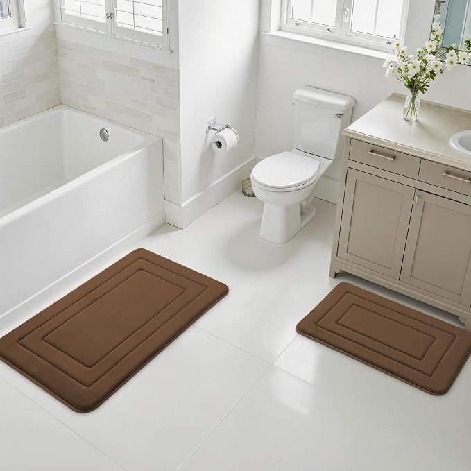 Cupic Cupid Memory Foam Bath Mat 24"×36", Non Slip Bathroom Rugs, Brown | Soft Touch, Cushioned Comfort, Non Slip Bathroom Mat, Super Absorbent & Quick Dry, Machine Washable for Shower, Tub & Vanity