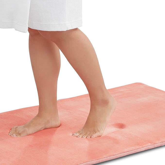 Memory Foam Bath Mat Non Slip Absorbent Super Cozy Velvet Bathroom Rug Carpet (20 inches X 32 inches, Peach)