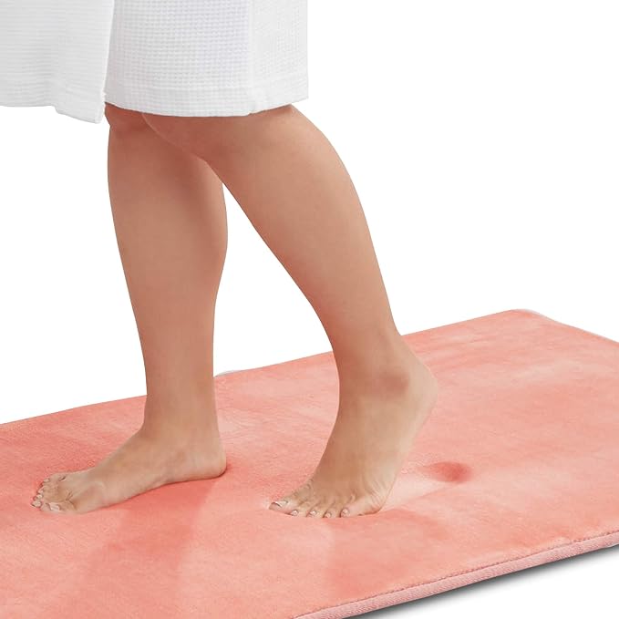 Memory Foam Bath Mat Non Slip Absorbent Super Cozy Velvet Bathroom Rug Carpet (22 inches X 36 inches, Peach)