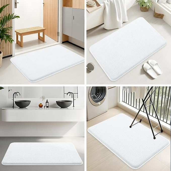 Smiry Memory Foam Bath Mat 34x21, Extra Soft Absorbent Bathroom Rugs | White Quick Dry, Machine Washable Bath Mats for Bathroom, Shower, Tub and Home Decor Accessories