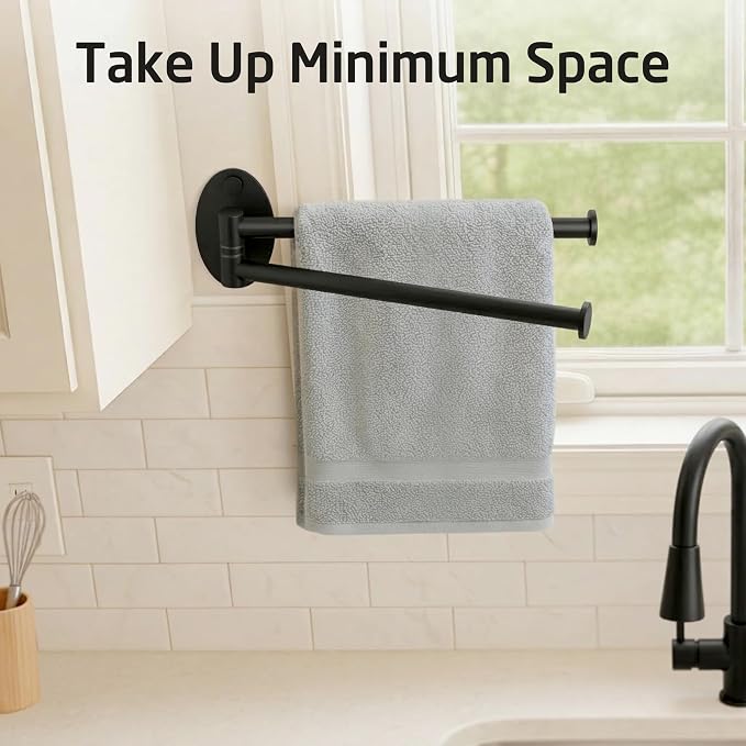 KES Black Swivel Towel Bar for Bathroom 9-Inch Swing Out Double Towel Bar 2-Arm Kitchen Wall Mounted SUS 304 Stainless Steel Matte Black, A2106S23-BK