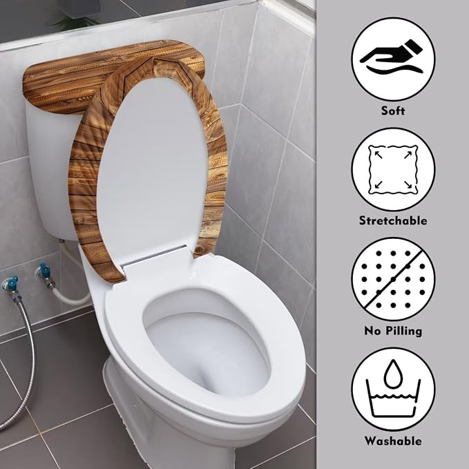 Brown Wooden Toilet Cover Lid Set 2 Pack Toilet Tank Cover Washable Bathroom Accessory Set Fits Most Round,Elongated and Oblong Lids