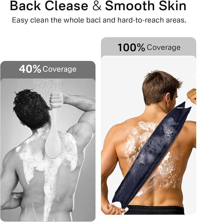 Exfoliating Washcloth Towel with Handle, Back Scrubber for Shower, Exfoliating Body Scrubber Exfoliator, Japanese Wash Cloth for Body Scrub, Bath Sponge Loofah Luffa Washer Exfoliator