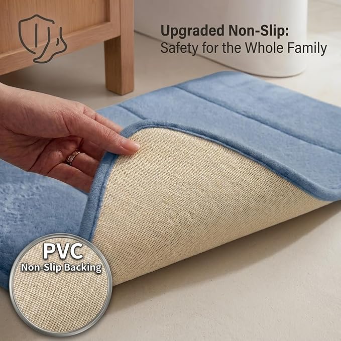 Memory Foam Bathroom Rugs Sets 2 Piece - Super Soft Absorbent Quick Dry Memory Foam Bathroom Rugs, Machine Washable Non Slip Floor Carpet for Tub Shower & Single Sink 16x24 & 20x20,(Deep Blue)