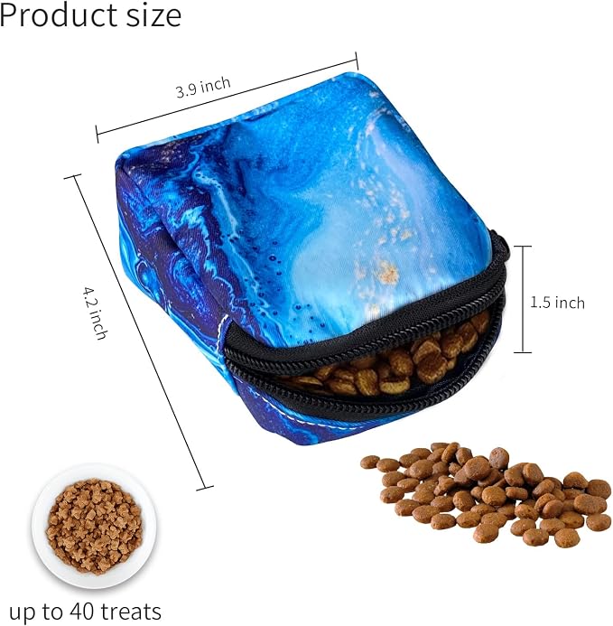 Dog Treat Pouch,Treat Pouches for Pet Training,Portable Snack Reward Dog Food Dispenser for Traveling or Outdoor Use，Blue Marble
