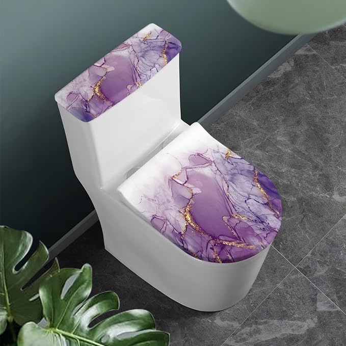 Purple Marble Toilet Lid Covers for Bathroom Set Toilet Covers Elongated Comfortable 2-Piece Bathroom Gifts