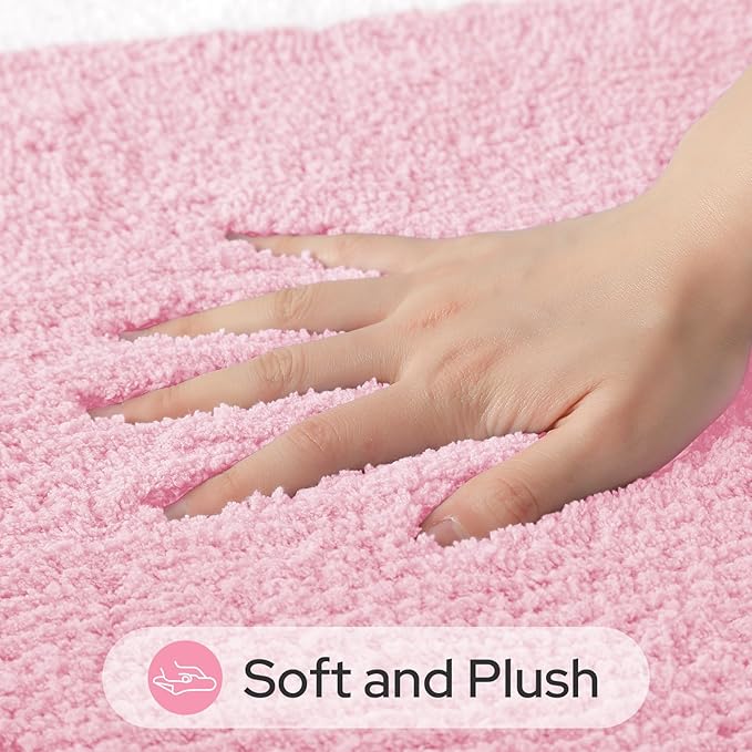 HOMEIDEAS Light Pink Bathroom Rugs Sets 2 Piece 20" x 32" + 16" x 24" | Super Soft and Absorbent Microfiber Tufted Bath Mats, Non-Slip and Machine Washable for Bathroom, Shower, Tub