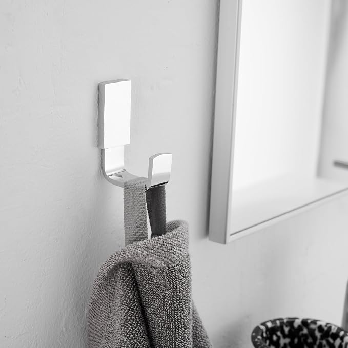 BESy Brass Clothes Hook Single Towel Hook for Bathroom Kitchen Garage Square Style Robe Hooks Coat and Hat Hook, Wall Mounted with Screws, Polished Chrome