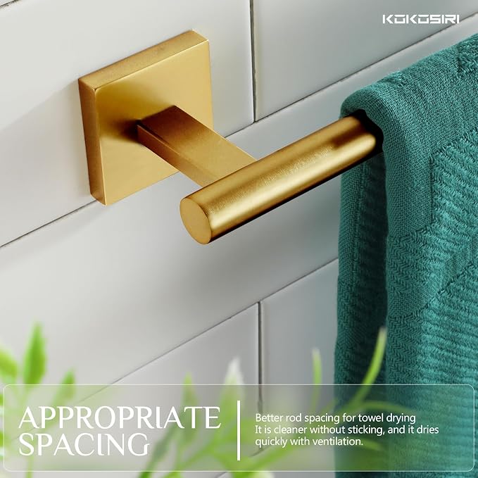 KOKOSIRI Hand Towel Bar Bathroom Towel Holder for Bath Kitchen Cabinet Towel Ring 12 Inch Brushed Gold Stainless Steel B4005BG-L12