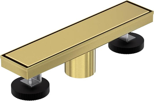 Linear Shower Drain 12 Inch,Modern Rectangle Shower Floor Drain with 2-in-1 Tile Insert Cover, Stainless Steel SUS 304, Linear Drain with Leveling Feet& Hair Strainer