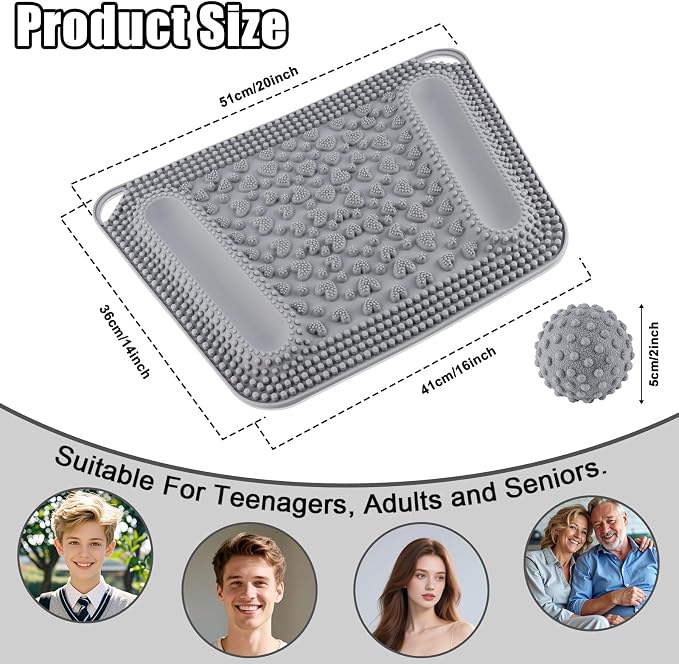 Kalolary Silicone Acupressure Mat with 2 Massage Balls, Large Foot Massage Mat 3-Zone Reflexology Pressure Point Mat Non-Slip Design for Stress Relief Sitting Standing Home Gym Use