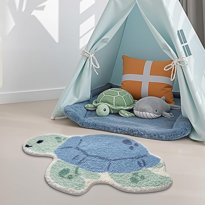 LUMI Cute Animal Bathroom Rugs, Plush Absorbent Bath Mats for Bathroom, Non-Slip Backing Washable Bath Mat, Ideal for Shower Sink Bathtub Room Decor, 24"x40", Blue Sea Turtle