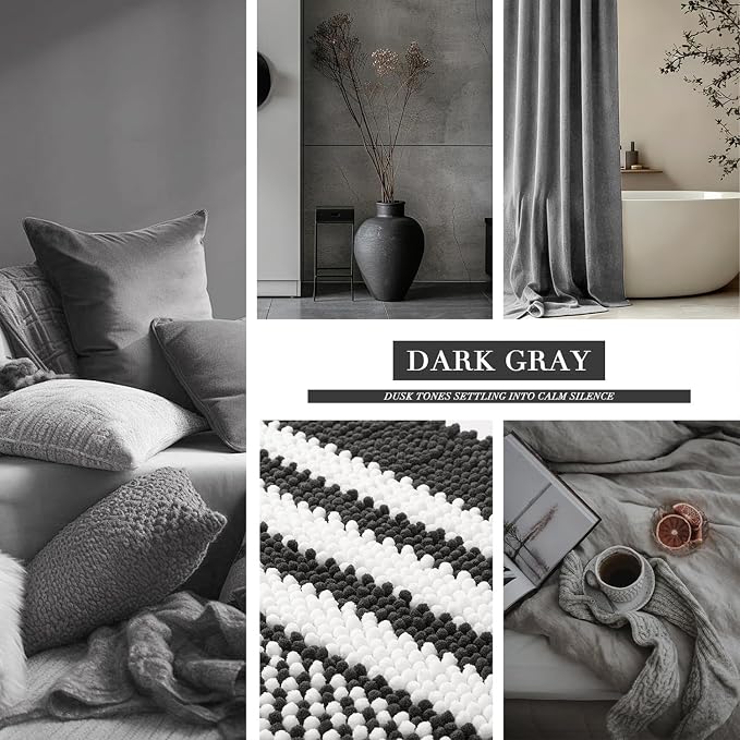 Large Bathroom Rugs, 24x36 Chenille Bath Mats, Dark Grey | Extra Soft Absorbent, Non Slip Striped, Quick Dry Machine Washable, Modern, Shower Rug for Bathroom Bedroom Decor