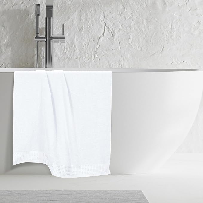 GLAMBURG Cotton 2 Pack Oversized Bath Sheet 35 x 70, Large Bath Sheet, Ultra Absorbent, Compact, Eco-Friendly and 100% Recyclable, Quick Drying and Lightweight Towel - White