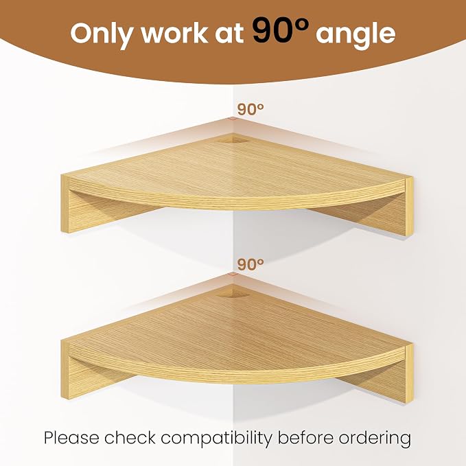 Fun Memories Corner Shelf Wall Mount, Wood Floating Corner Shelves, Corner Wall Shelf for Bedroom, Bathroom, Kitchen, Living Room (Oak, 3 Pack)