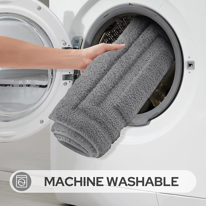 HOMEIDEAS Grey Bathroom Rugs Set of 3, Non Slip Bath Runners | Super Absorbent, Plush Microfiber, Machine Washable, Stain Resistant, Easy Care, Perfect for Modern Bathroom Decor