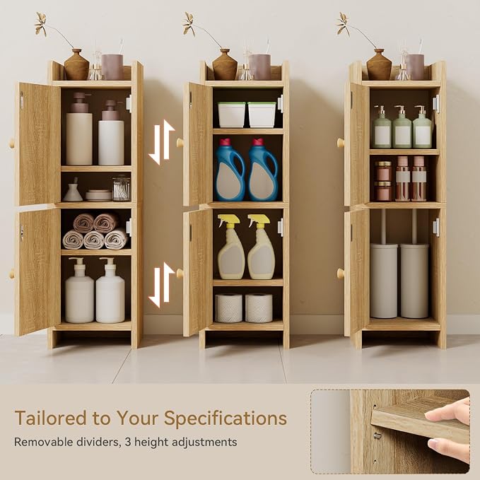 IBUYKE Small Bathroom Storage Cabinet with Rattan Door, Narrow Toilet Paper Storage Holder,Floor Cabinet with Adjustable Shelves, Space-Saving Organizer for Toiletries UWBS001N