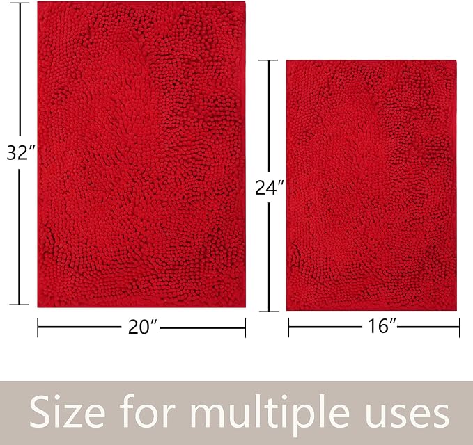 Red Bathroom Rugs Sets 2 Piece Non Slip,Bath Rugs with PVC Backing Bath Carpet,Bathroom Rug Washable,Absorbent,Plush Carpet Mats,Bath Mats for Bedroom, Kitchen,Tub,Home Decor