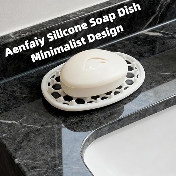 2 Pack Soap Dish for Shower, Non-Slip Silicone Bar Soap Holder with Efficient Drainage Holes for Bathroom Sink, Self Draining Soaps Saver Pad for Shower Niche, Shelf (White- 2Pcs)
