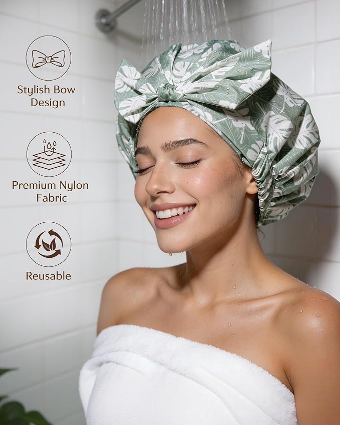 Yanibest Shower Cap for Women Reusable Waterproof, Adjustable Hair Cap | Non-Slip, Durable & Cute Washable Bath Hair Hat