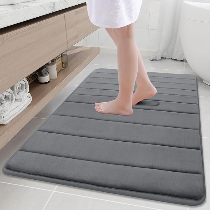 Buganda Memory Foam Bath Mat 40 x 32, Ultra Soft Absorbent Bathroom Rugs | Grey, Machine Washable Quick Dry Bath Mats for Bathroom Floor, Shower and Tub, Home Decor Accessories