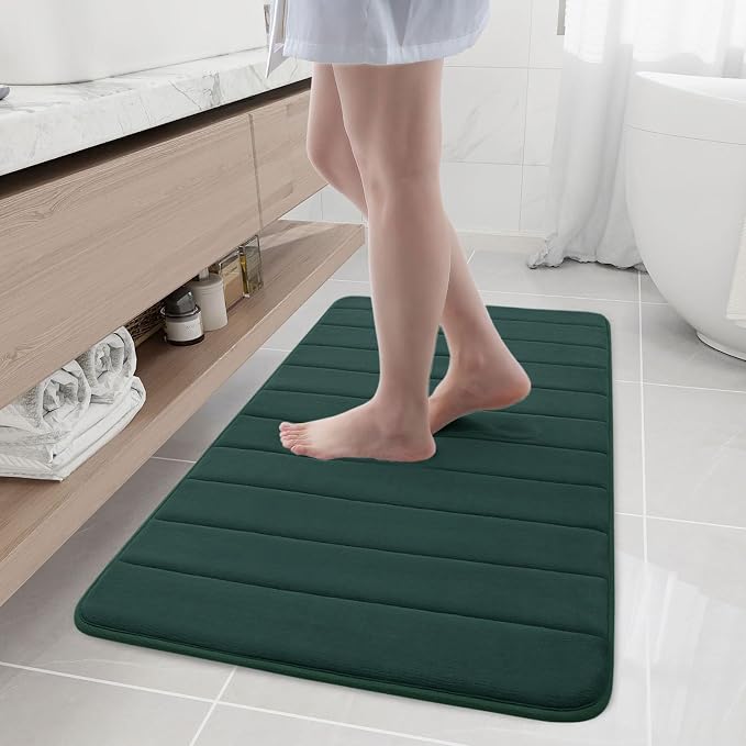 Buganda Memory Foam Bath Mat 44 x 24, Ultra Soft Absorbent Bathroom Rugs | Dark Green, Machine Washable Quick Dry Bath Mats for Bathroom Floor, Shower and Tub, Home Decor Accessories