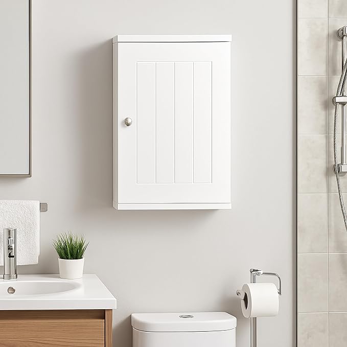 Relaxdays bathroom wall cabinet, 2 shelves, HWD: 50 x 30 x 14 cm, magnetic closure, farmhouse style, slim design, white