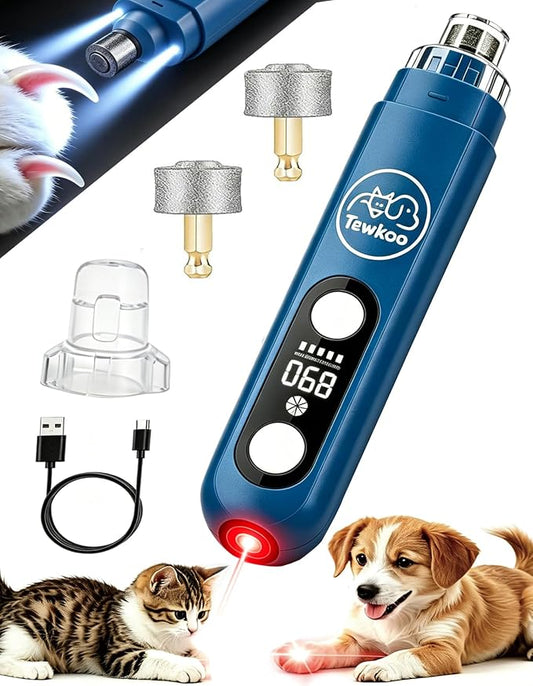 Quiet 5-Speed Pet Nail Grinder with Laser Pointer for Dogs & Cats | 2000mAh Battery, Low Noise Painless Trimming, 2 LED Lights, Safety Guard, 2 Grinding Bits, Small, Medium & Large Pets