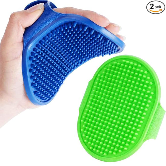 2 Pack Dog Grooming Brush, Premium Soft Silicone Pet Bath Brushes with Adjustable Handle, Shampoo Soothing Comb for Wet Dry Long Short Haired Dogs & Cats Massaging, Deshedding