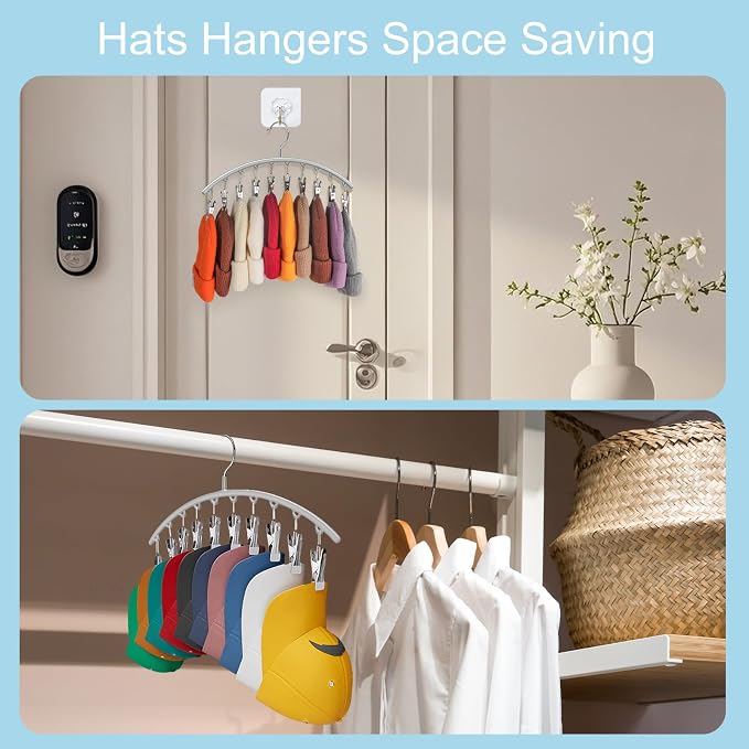 Cuipingoo Hat Hangers for Closet, Metal 2 Pack Hat Organizer Holder for Hanger Closet Display, Hat Racks for Baseball Caps w/10 Clips, Hat Holder for Ball Caps & Accessories, for Men Women, Grey