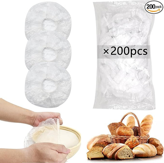 200pcs Reusable Shower Caps for Sourdough Bread Proofing, Plastic Covers With Elastic