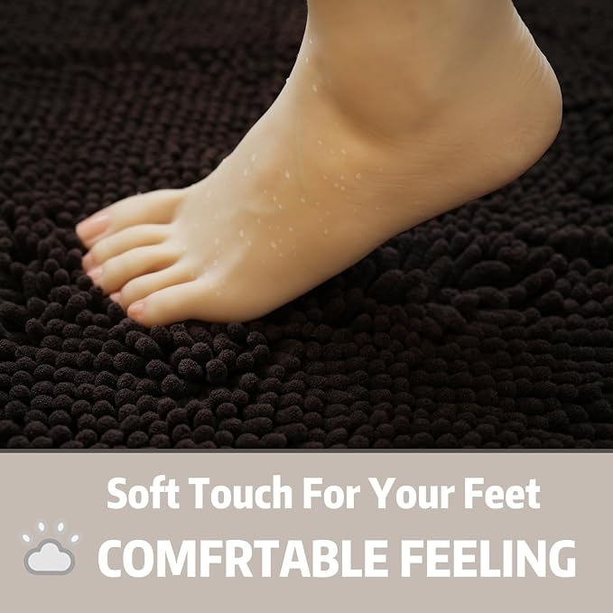 Bathroom Rugs Chenille, Extra Thick and Absorbent, Non-Slip, Machine Washable, Dry Quckily, Soft Cozy Plush, Used Under Shower Bathtub and Sink, Bath Mat Sets Coffee