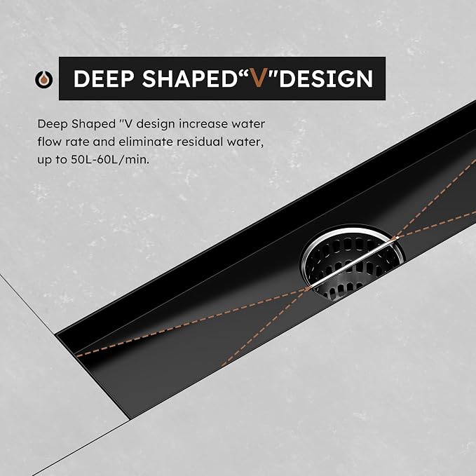 Linear Shower Drain 12 Inch, Modern Rectangle Shower Floor Drain with Removable Quadrato Pattern Grate, Stainless Steel SUS 304, Linear Drain with Leveling Feet& Hair Strainer