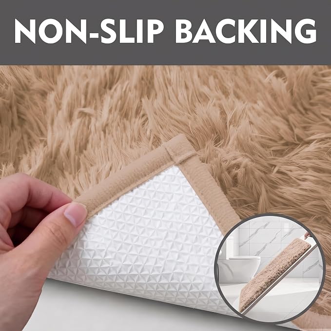 RUN HELIX Shaggy Bathroom Rugs Sets 3Piece Bath Mat for Bathrom Non-Slip Bathrom Mats Water Absorbent Bath Rug Floor Mats Soft Washable Shower Rug with U-Shaped Contour Rug Toilet Lid Cover Brown