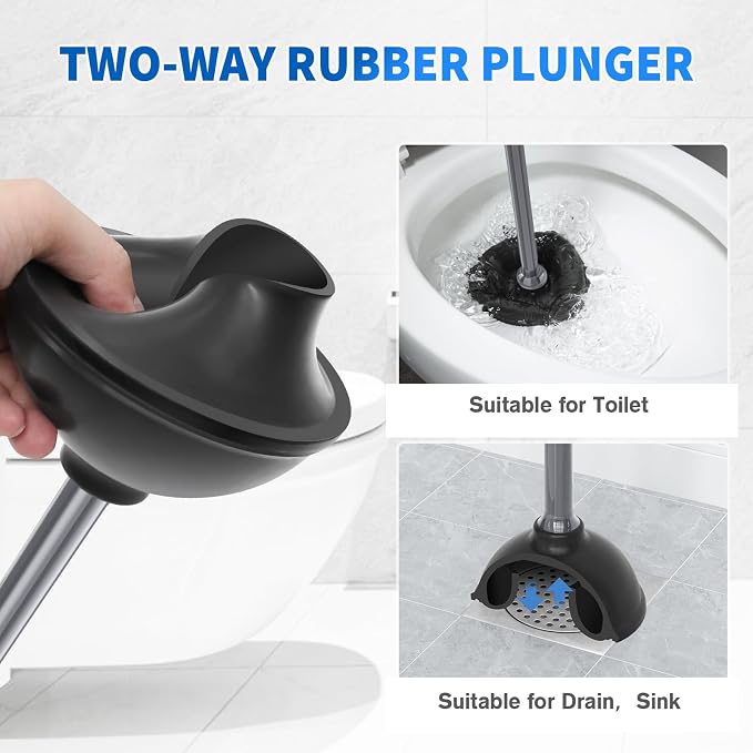 LOVLOY Toilet Plunger and Brush, Bowl Brush and Heavy Duty Toilet Plunger Set with Ventilated Holder, 2-in-1 Toilet Brush and Plunger Combo for 5.3-inch Toilet Drain Bathroom Cleaning (White)