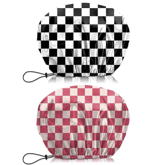 2 PCS Shower Cap Waterproof Double Layer Elastic Adjustable Reusable Hair Bath Caps for Girls Women Cute Aesthetic-Pink Black