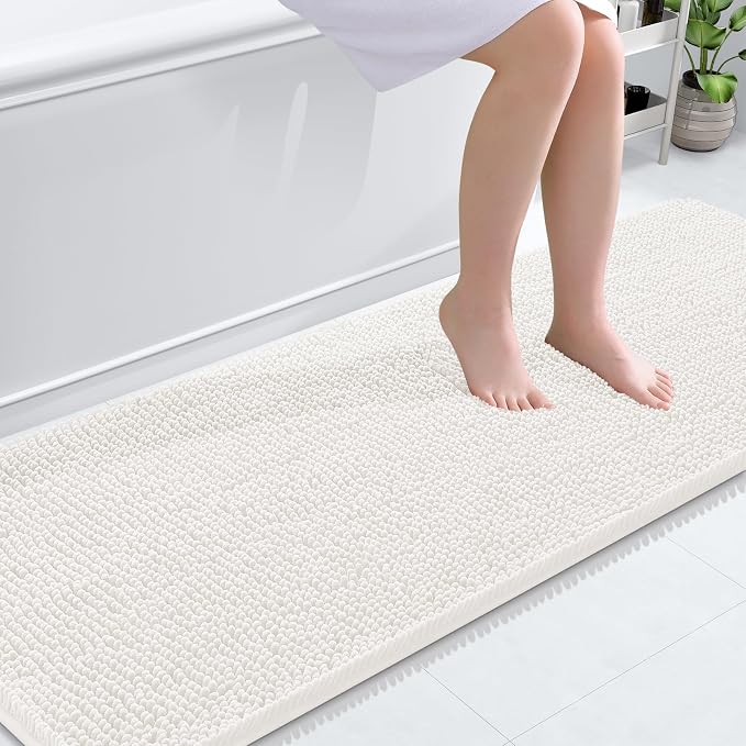 OLANLY Bathroom Runner Rugs 70x24, Extra Soft Absorbent Chenille Bath Rugs | Ivory, Quick-Drying Rubber Backing, Machine Washable Long Bath Mat for Bathroom Floor, Tub and Shower, Home Decor Accessories