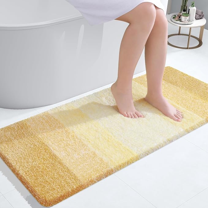 OLANLY Bathroom Runner Rug 40x24, Extra Soft Absorbent Microfiber Bath Rugs | Light Yellow, Non-Slip Quick-Drying Rubber Backing, Washable Long Bath Mat for Floor, Tub and Shower, Home Decor