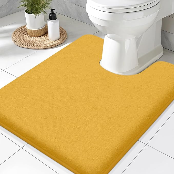 Smiry Memory Foam Toilet Rugs 24x20, Extra Soft Absorbent Bathroom Rugs | Yellow, Quick Dry Machine Washable Non-Slip Contour Bath Mat for Toilet