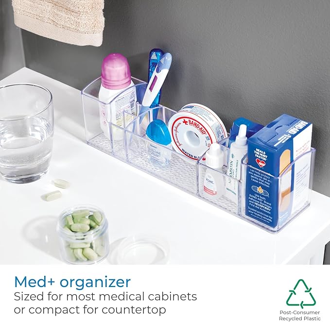 iDesign 43030 Med+ 12" Plastic Divided Vanity Medication and Bathroom Accessory, 12" x 3" x 3.5", Multi-Level Organizer | Medication and Bathroom Accessory