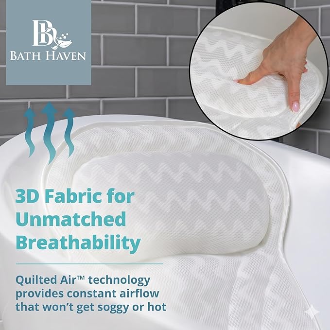 Bath Pillow Bathtub Pillow Back Neck Support Pillow, Spa Cushion for Tub, Relaxing Headrest Bath Pillow, Portable Washable Bathtub Accessories with 3D Air Mesh Thick Soft Bath Pillow (Deluxe)