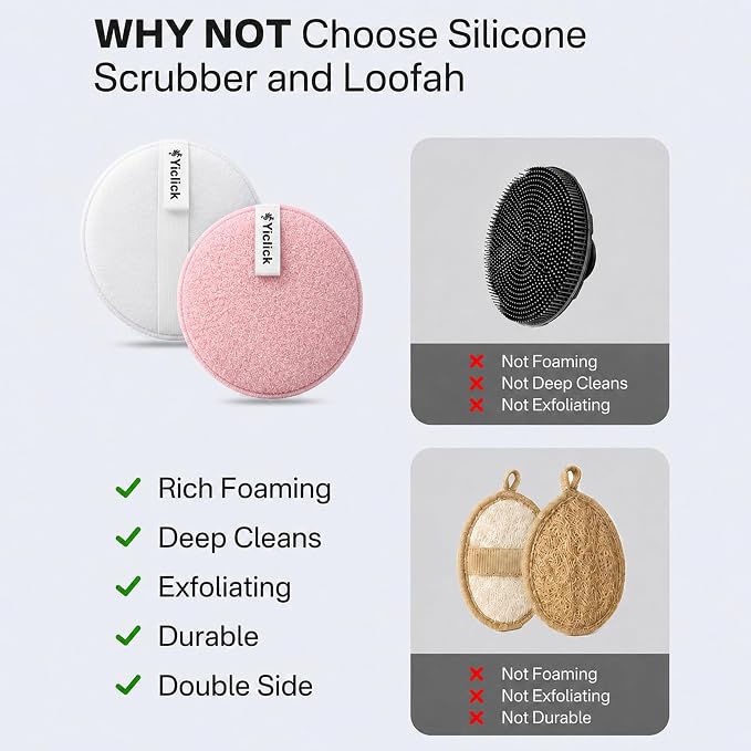 Exfoliating Body Scrubber, 2 Pack Shower Loofah Sponge with Handle, Dual-Sided Body Scrub Pad for Bathing, Rich Lather Bath Sponge for Men and Women