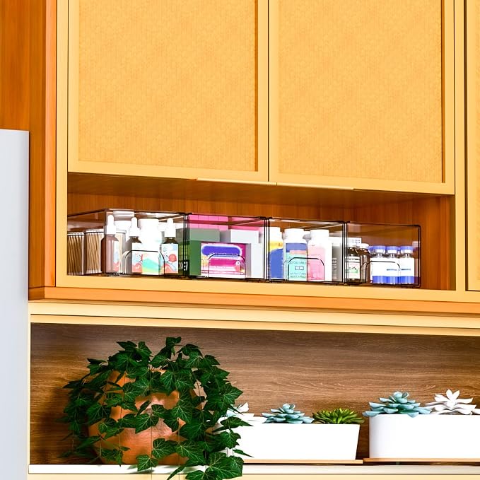 4.4" Tall Small Clear Acrylic Stackable Storage Drawers for Vanity,Under Sink,Bathroom Closet,Medicine Cabinet Organization and Plastic Storage Bins for Organizing Makeup,Baby Bottles,Pacifier,4 PCS