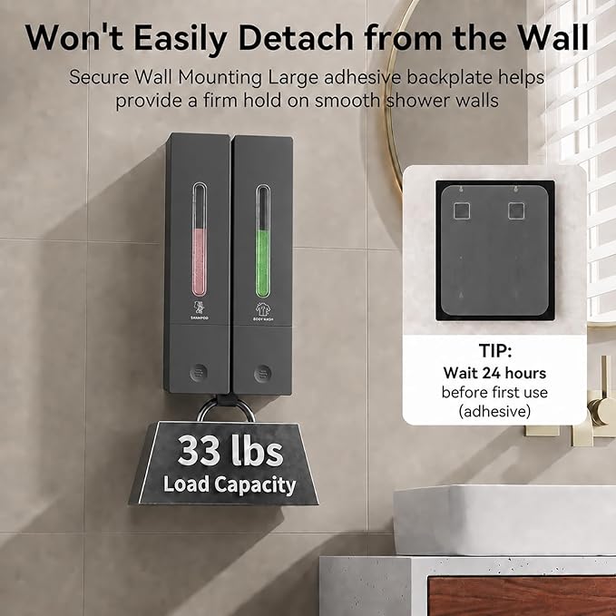 Shampoo and Conditioner Dispenser - Wall-Mounted 3-Chamber Shower Soap Dispenser, No-Drill, 1200ML Capacity, for Bathroom & Hotel