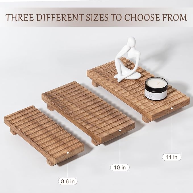Bathroom Tray Rustic Farmhouse Bathroom Decor Wood Display Stand Riser Kitchen Soap Dish Holder for Vanity, Countertop, Sink, 11 * 5.5 Brown