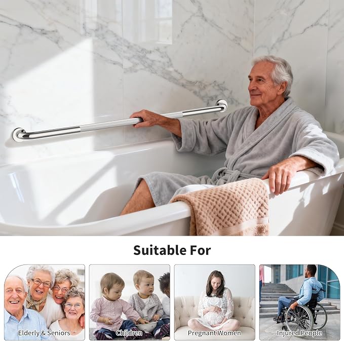 48 Inch Anti Slip Shower Grab Bar, Munzong Bathroom Grab Bar for Wall, Knurled Handicap Balance Bar,Safety Hand Rail Support Elderly Senior Assist Bath Handle