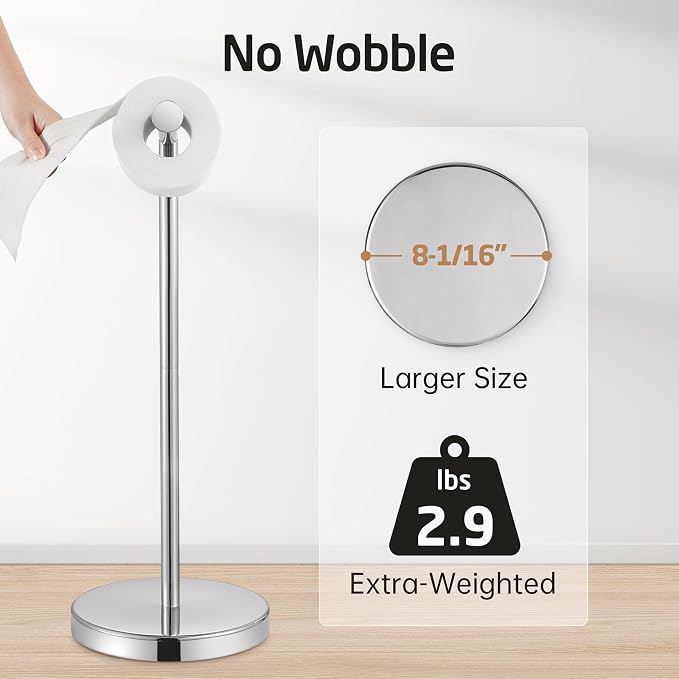 KES Freestanding Toilet Paper Holder with Weighted Base, Polished Silver | 304 Stainless Steel, Cement-Filled Base, Anti-Slip Pad, 20.2" H, Fits All Roll Sizes, Easy 1-Min Assembly